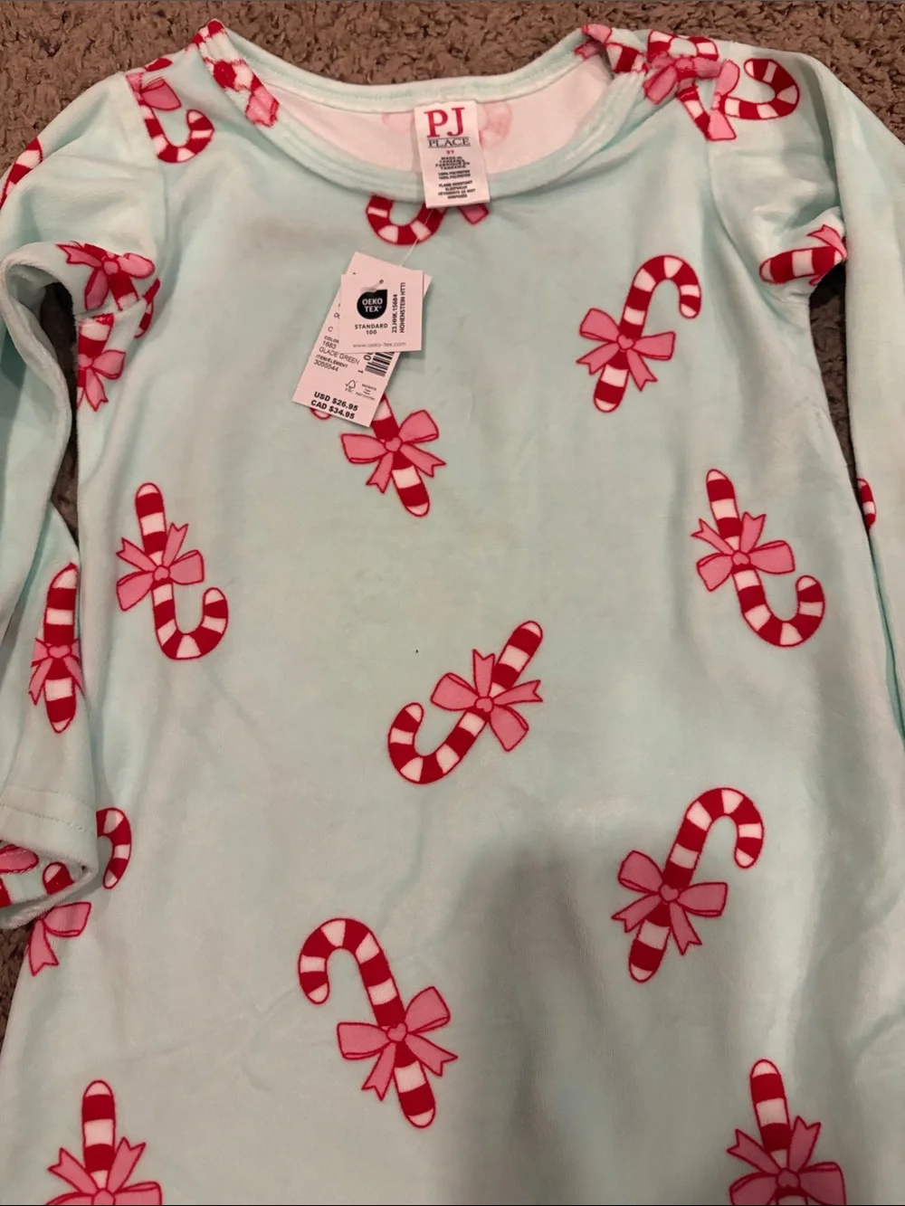 Children’s place  Kids Candy Cane Print Nightgown - Mint